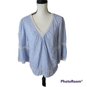 Chico's Linen Striped V-Neck with Bell Sleeves. Size 2.